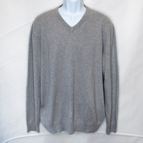 Hawker Rye Cotton Cashmere Sweater Mens Large L Gray V Neck Pullover Soft MM11X - Picture 1 of 5